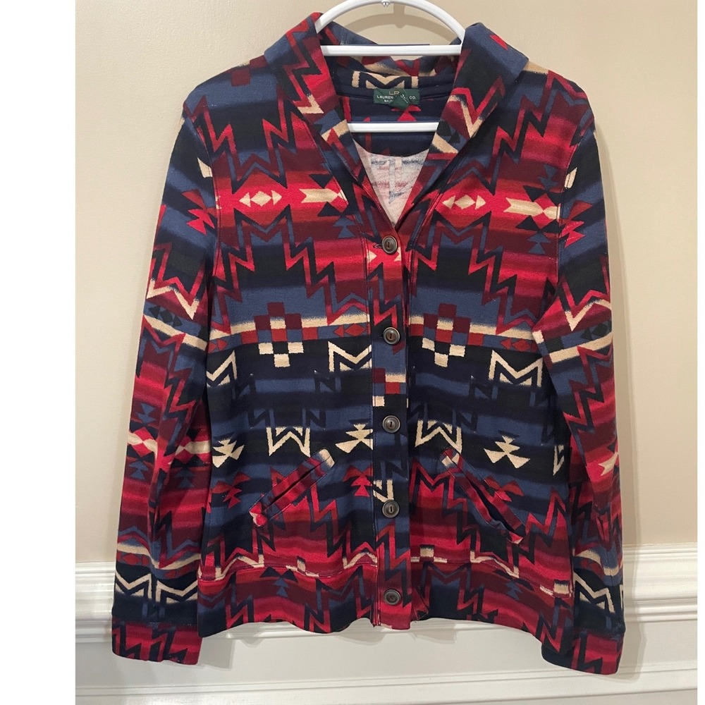 Lauren Ralph Lauren Southwestern Western Cardigan Jacket Red Navy Size L